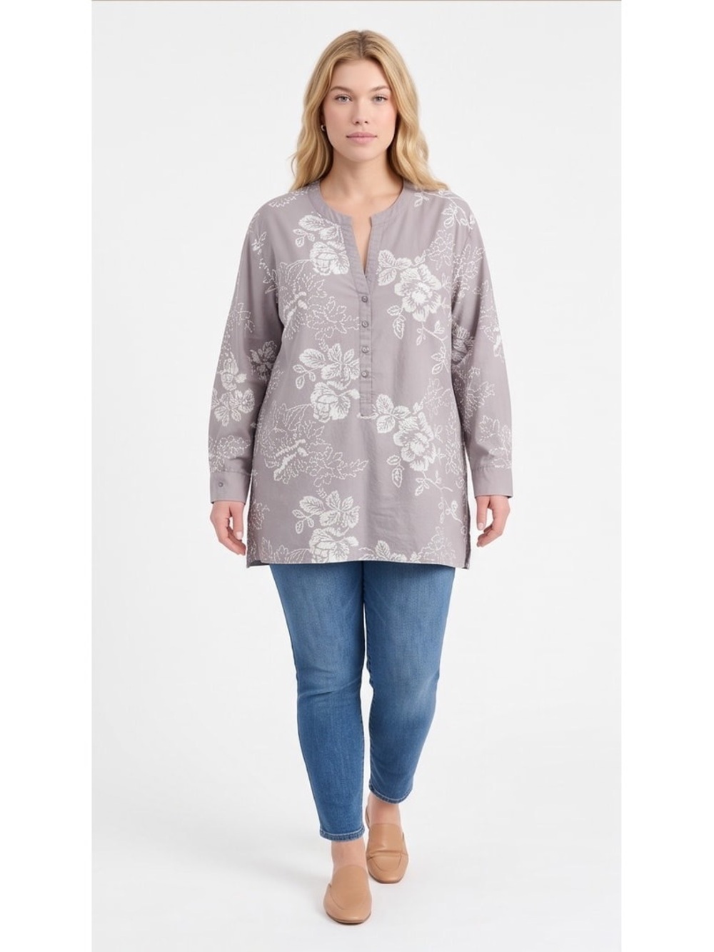 Cynthia Rowley Women’s Sz 3X Floral Embroidered Button-Front Casual Shirt Tunic